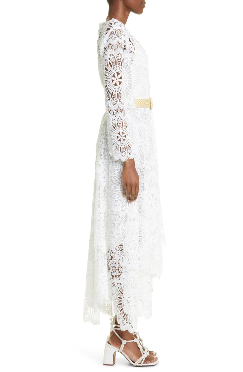 Zimmermann Chintz Doily Long Sleeve High-Low Lace Dress, Alternate, color,
