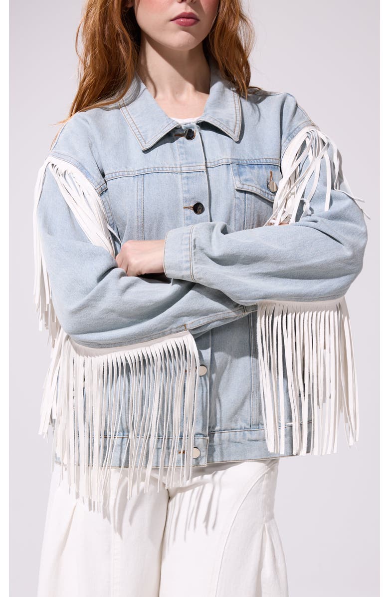AZALEA WANG Arla Fringe Jacket, Main, color, Denim