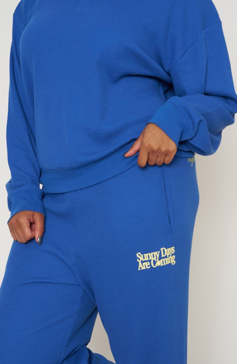 THE MAYFAIR GROUP Sunny Days Are Coming Waffle Knit Wide Leg Sweatpants, Alternate, color, Blue