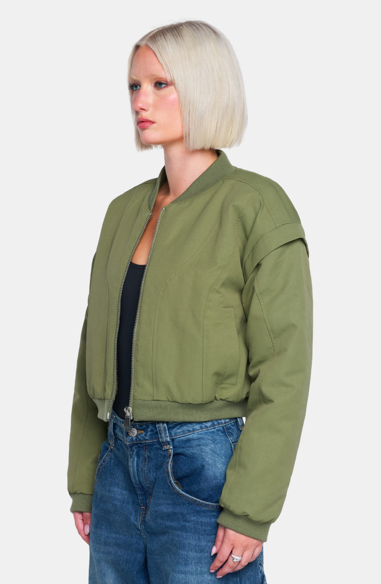 OW Collection YOKON Crop Bomber Jacket, Alternate, color, Olive Green