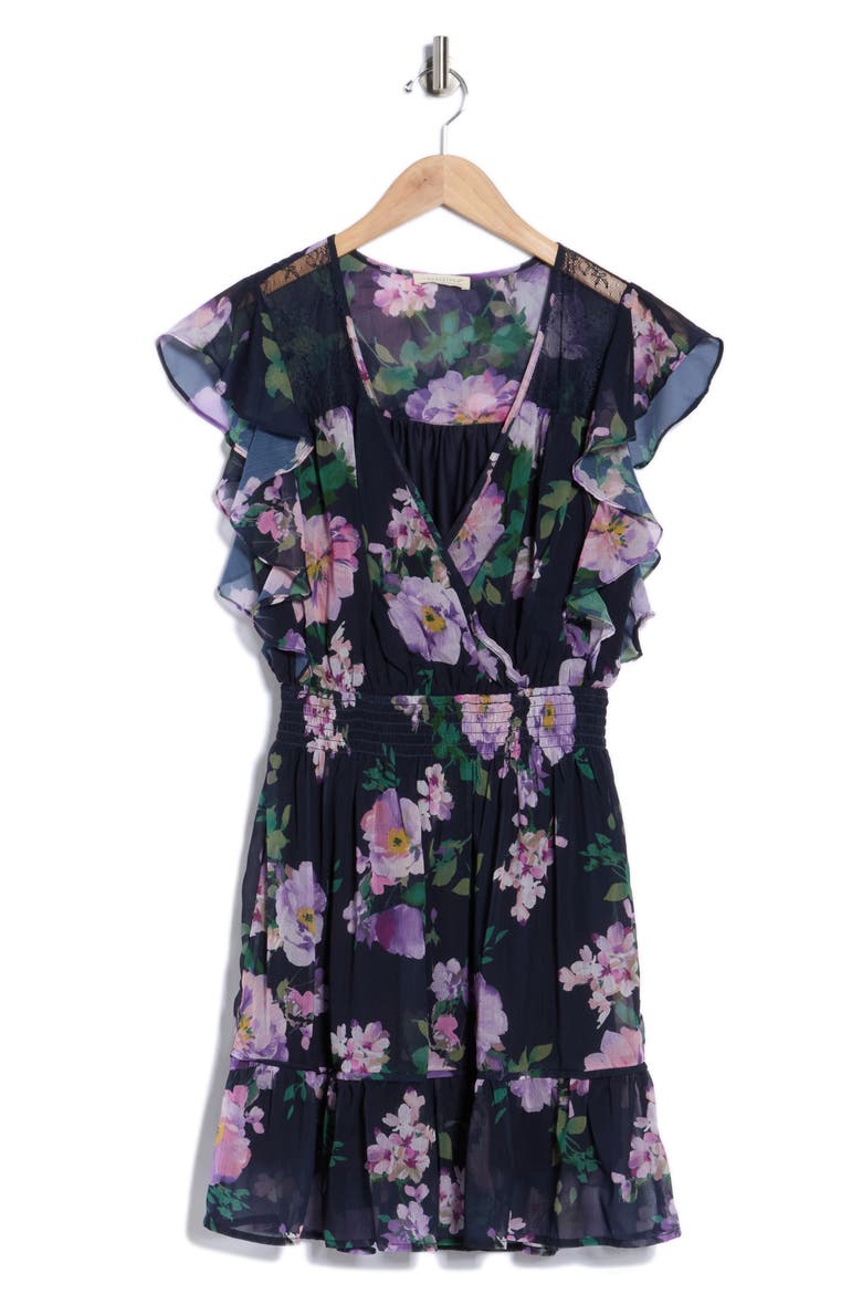 Floral Cap Sleeve Fit & Flare Dress, Alternate, color, NAVY/ LILAC