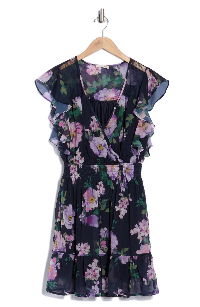 Lovestitch Floral Cap Sleeve Fit & Flare Dress, Alternate, color, Navy/ Lilac