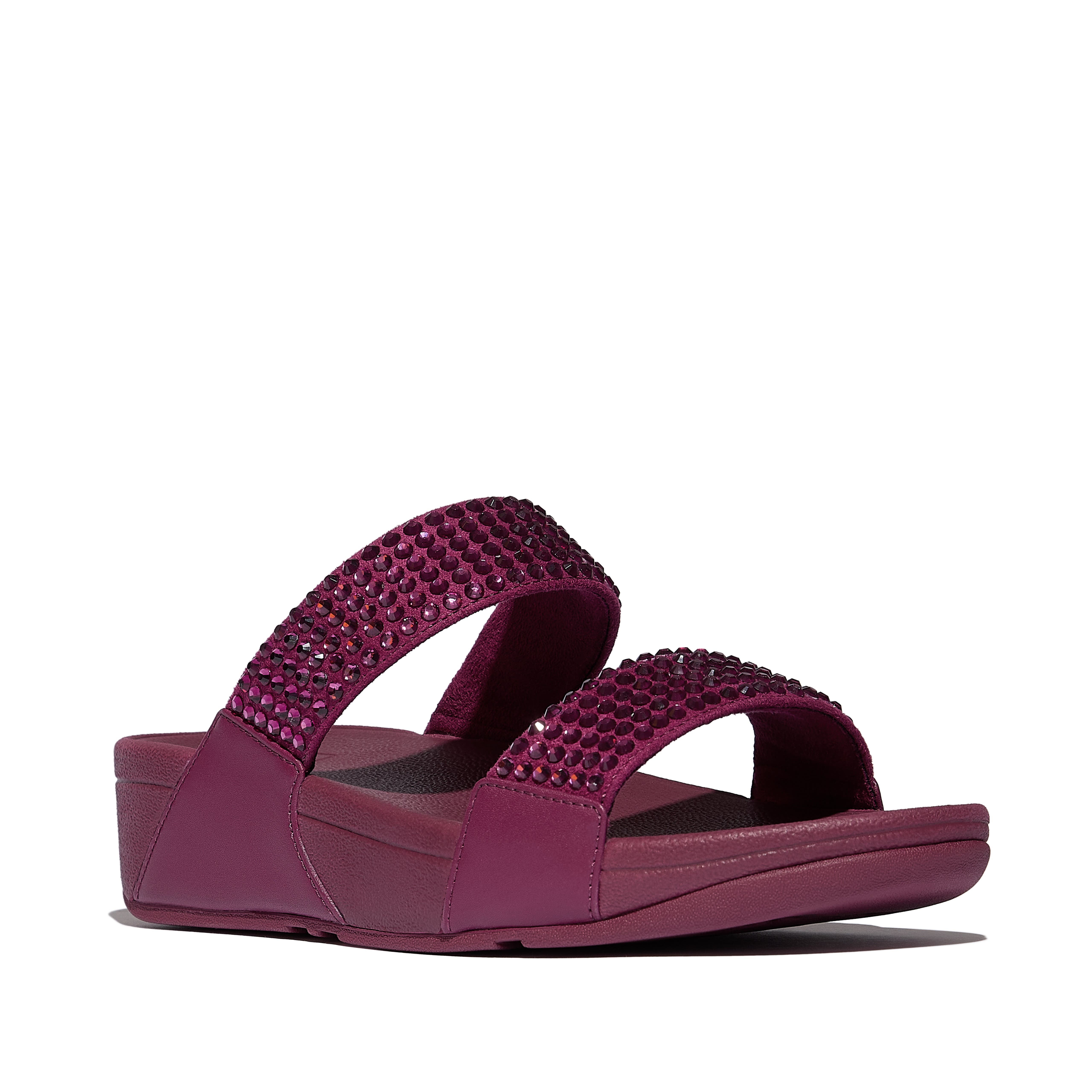 Lulu Maxi-crystal two-bar slides, Main, color, Ruby