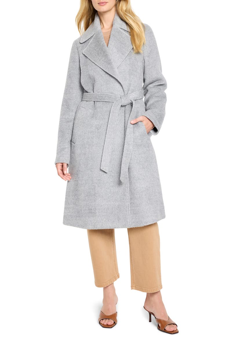 Wool Blend Belted Wrap Coat, Main, color, LIGHT GREY