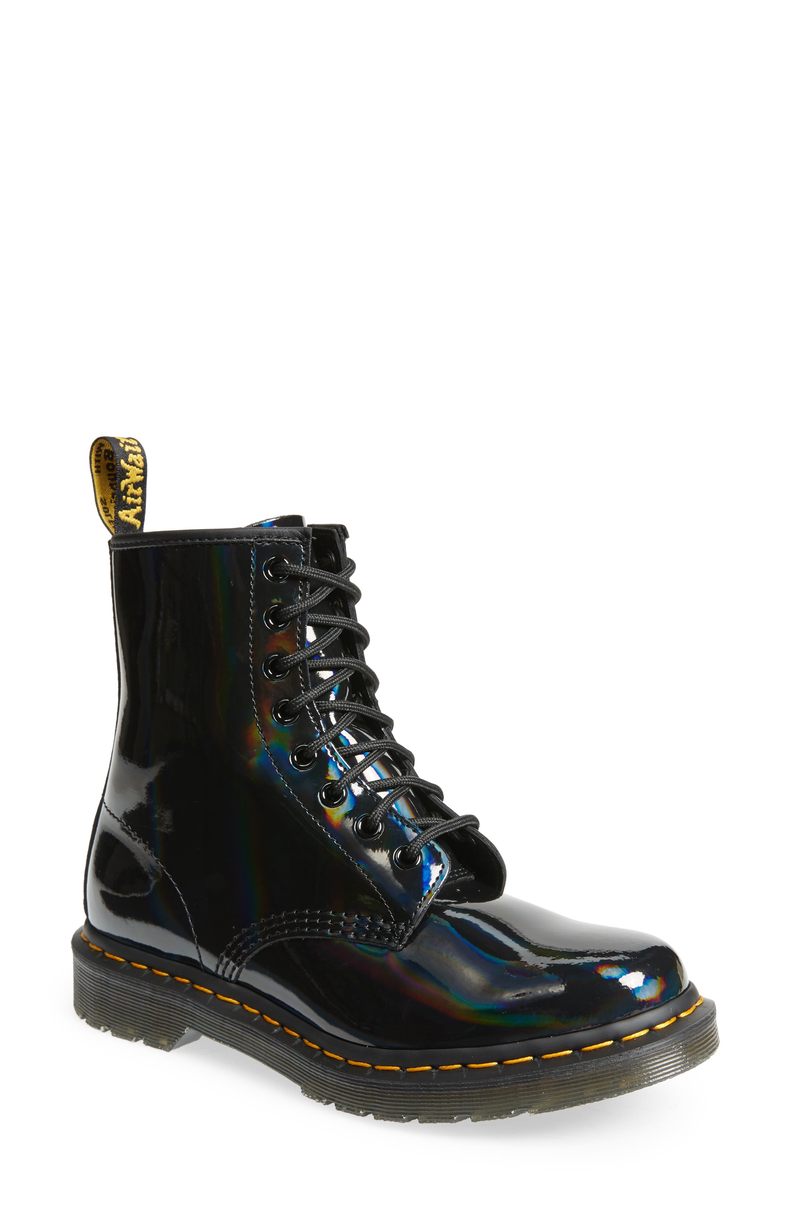 Dr. Martens Black Rainbow Patent Leather Boot, Main, color, 