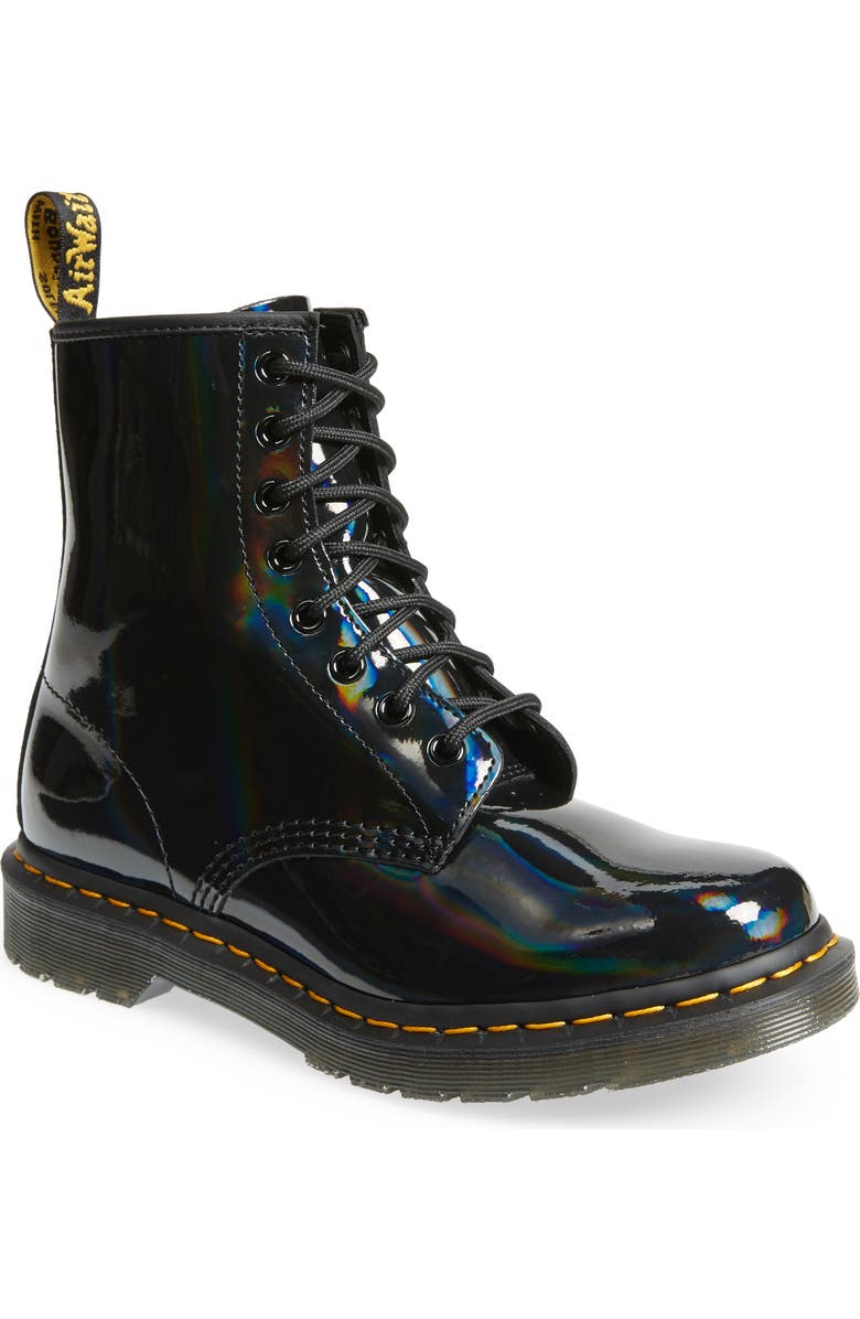 Dr. Martens Black Rainbow Patent Leather Boot, Main, color,