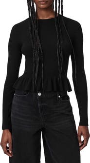 AllSaints Jas Rib Knit Peplum Sweater