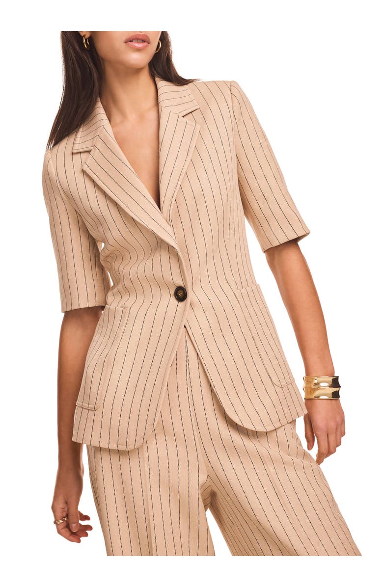 MINT VELVET Pin Stripe Short Sleeve Blazer, Alternate, color, Camel
