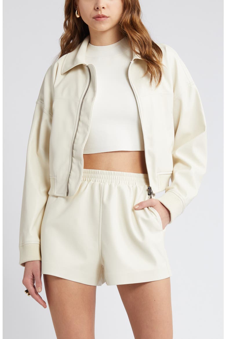 Faux Leather Crop Bomber Jacket, Main, color, IVORY DOVE