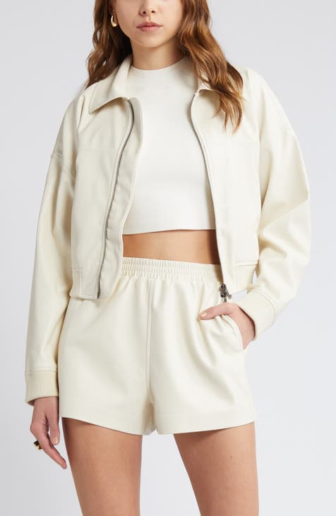 Faux Leather Crop Bomber Jacket