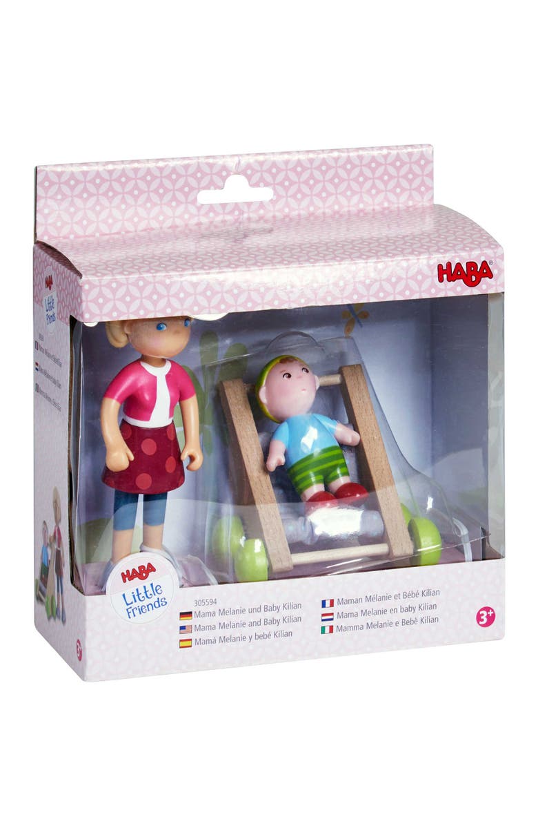 HABA Little Friends Mom Melanie and Baby Liam Dollhouse Figures with Stroller, Alternate, color, Multi