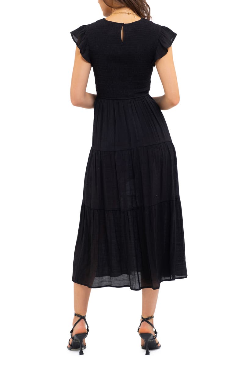 Blu Pepper Smocked Flutter Sleeve Tiered Midi Dress, Alternate, color, 