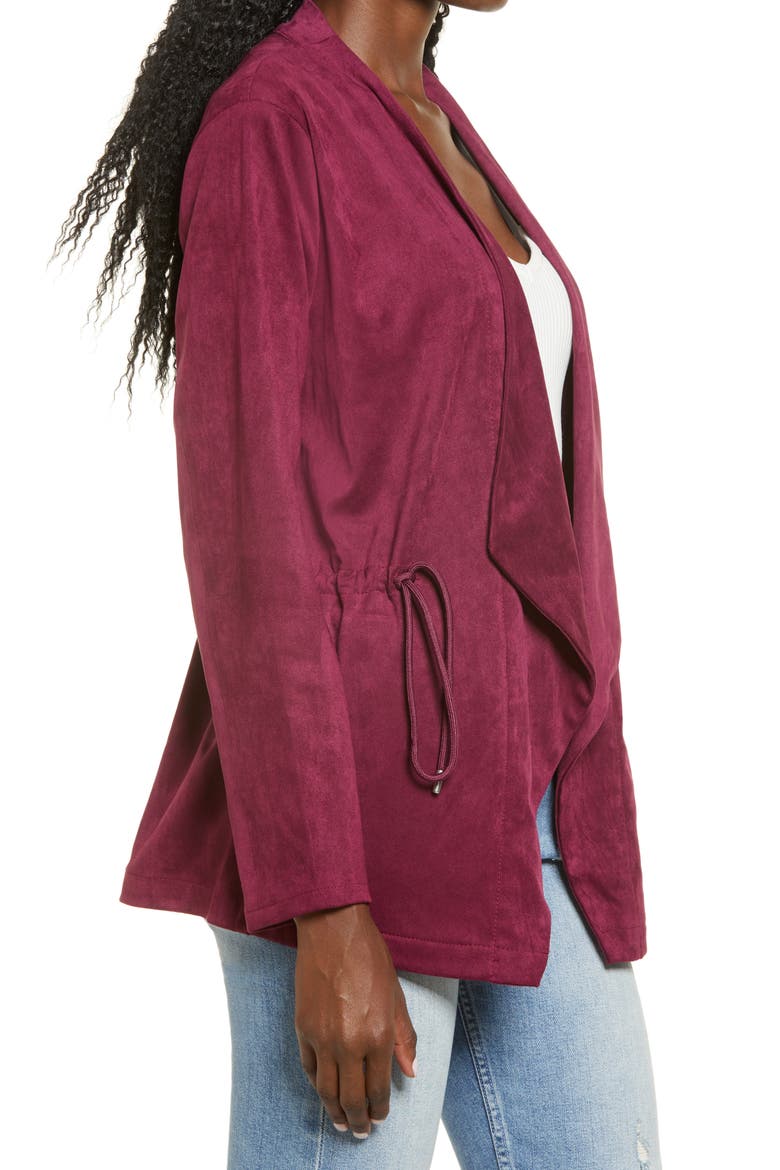 Faux Suede Drapey Jacket, Alternate, color, BURGUNDY