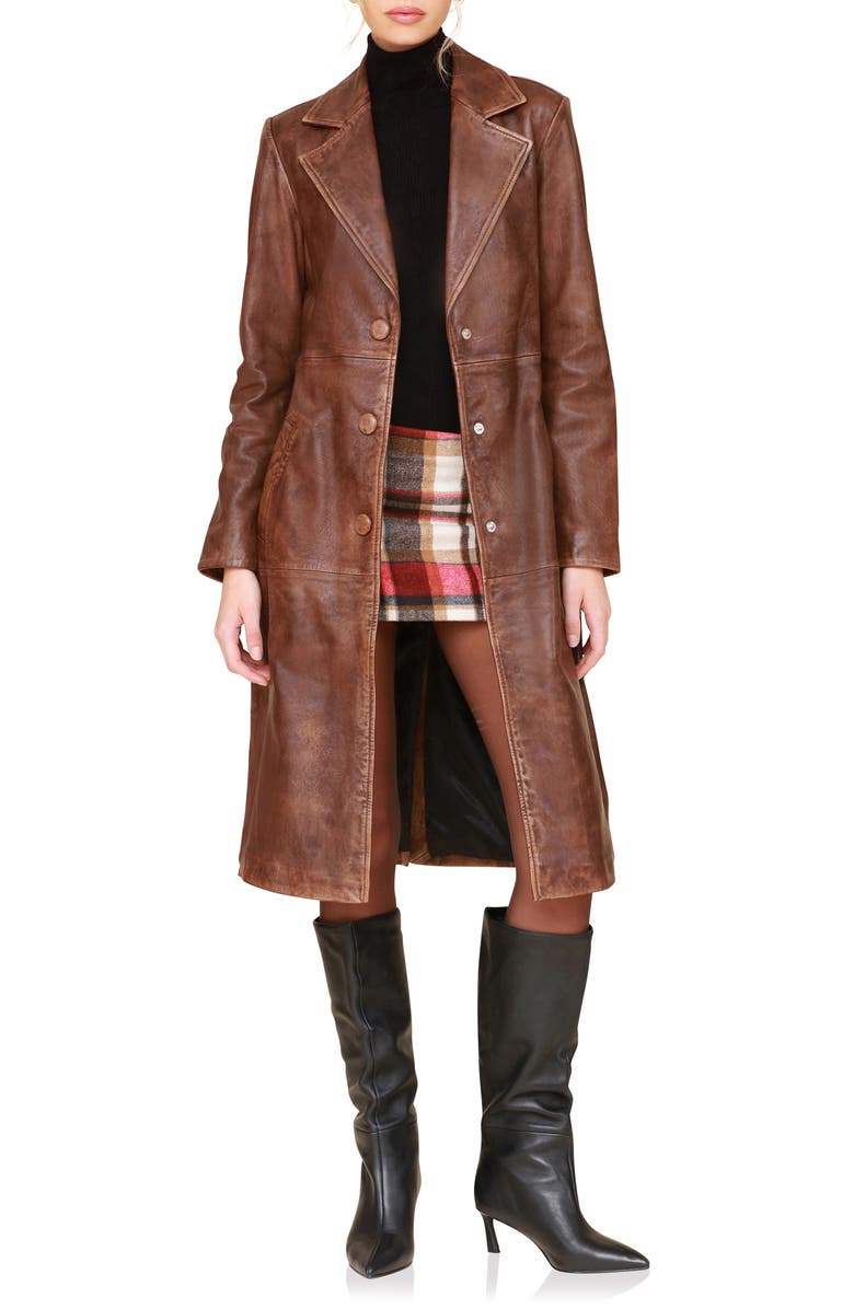 Avec Les Filles Belted Leather Trench Coat, Main, color, 