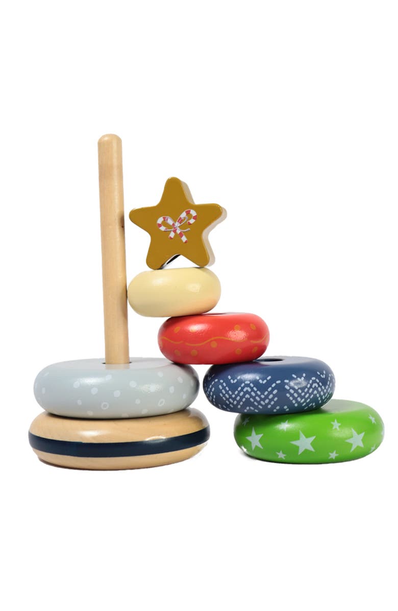 Leo & Friends Wooden Christmas Stacking Toy, 5 Wooden Rings, 1 Star On Top, Alternate, color, Green