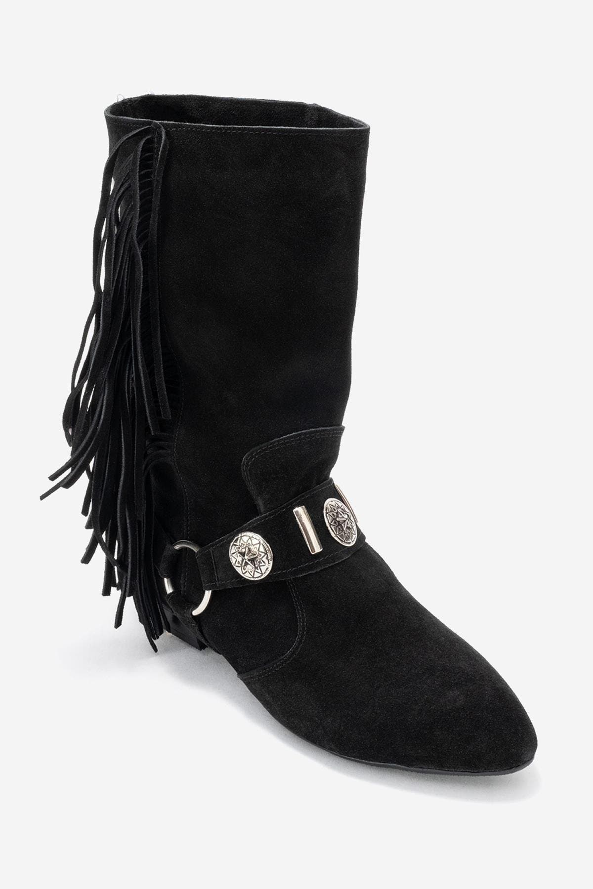 Forever & Always Shoes Selora Leather Buckle Western Boot, Main, color, Black Suede Leather