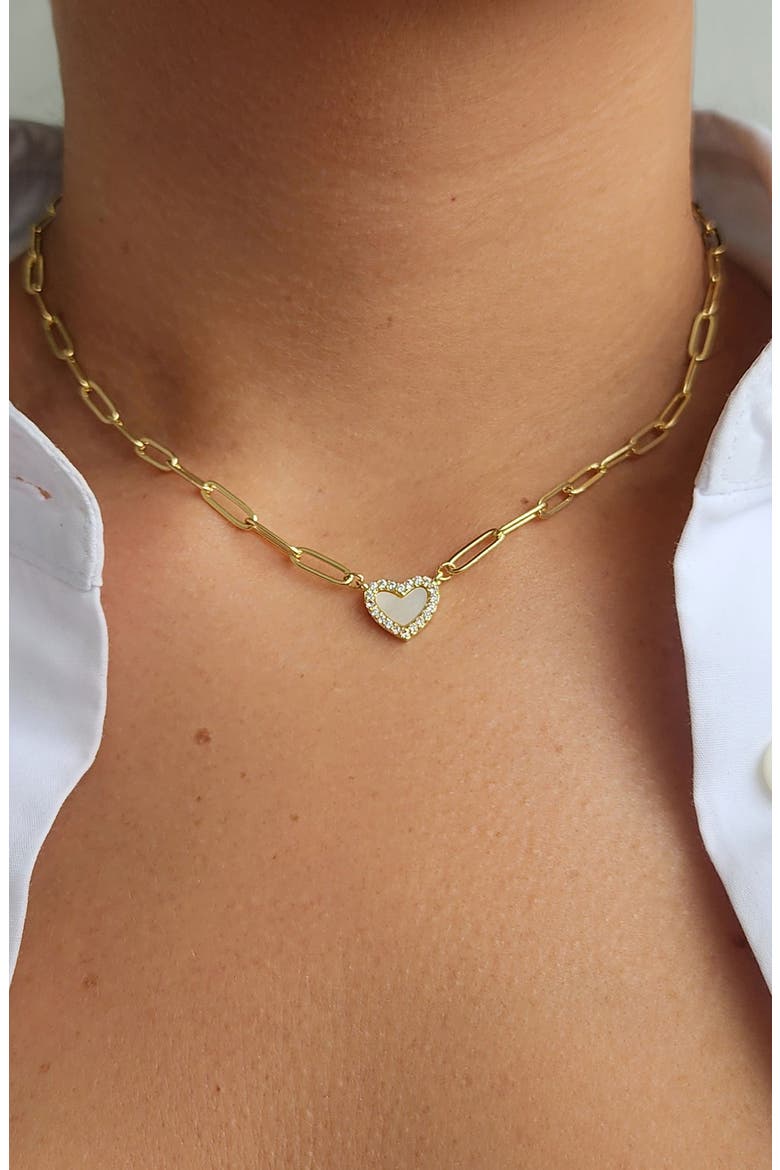 Pavé CZ Mother of Pearl Pendant Necklace, Alternate, color, WHITE