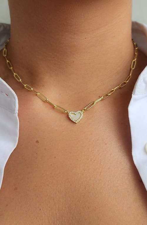 Adornia 14k Gold Plated Mother Of Pearl Mini Heart Chain Necklace In Gold