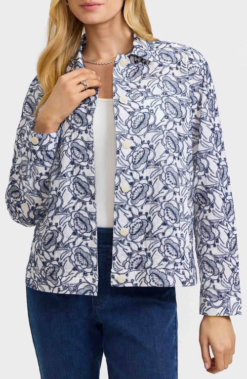 Foxcroft Thelma Cotton Eyelet Jacket In White/navy