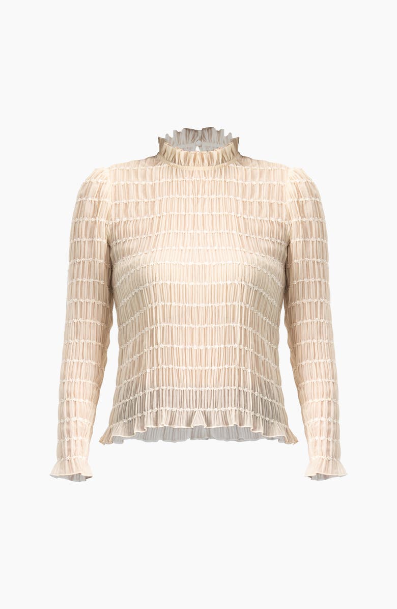 IVONNE Textured Long Sleeve Blouse with High Neck, Alternate, color, Ivory