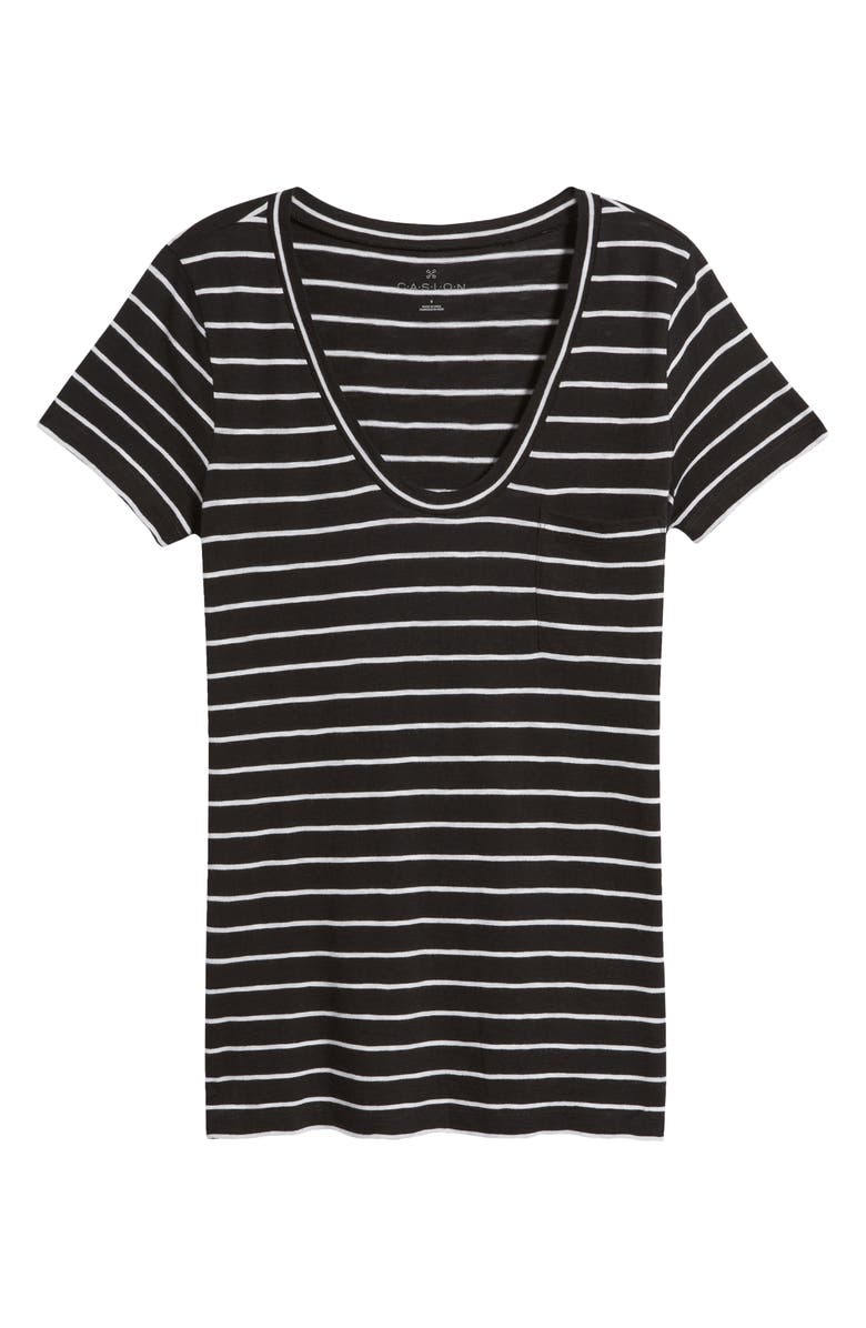 Caslon<sup>®</sup> U-Neck T-Shirt, Alternate, color, Black- White Julia Stripe