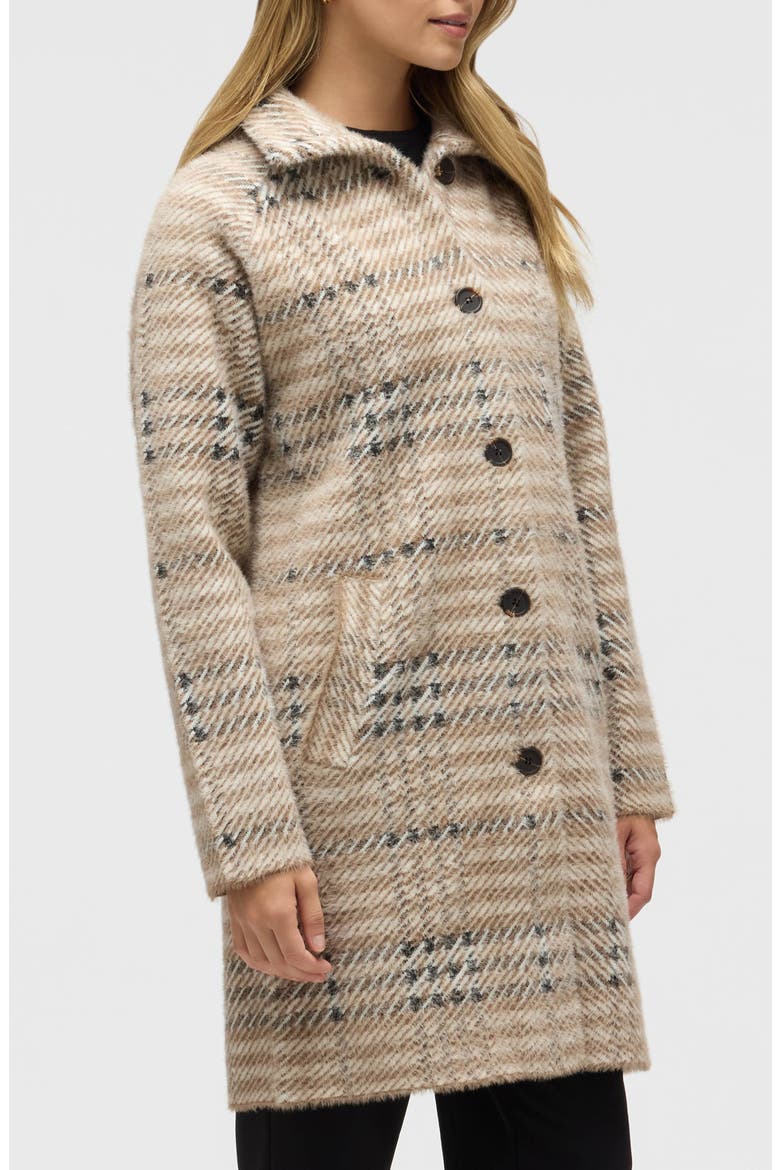Eyelash Knit Knee Length Coat, Alternate, color, NATURAL PLAID