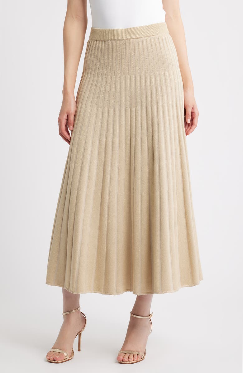 Misook Metallic Rib Maxi Skirt, Main, color, Biscotti/Gold