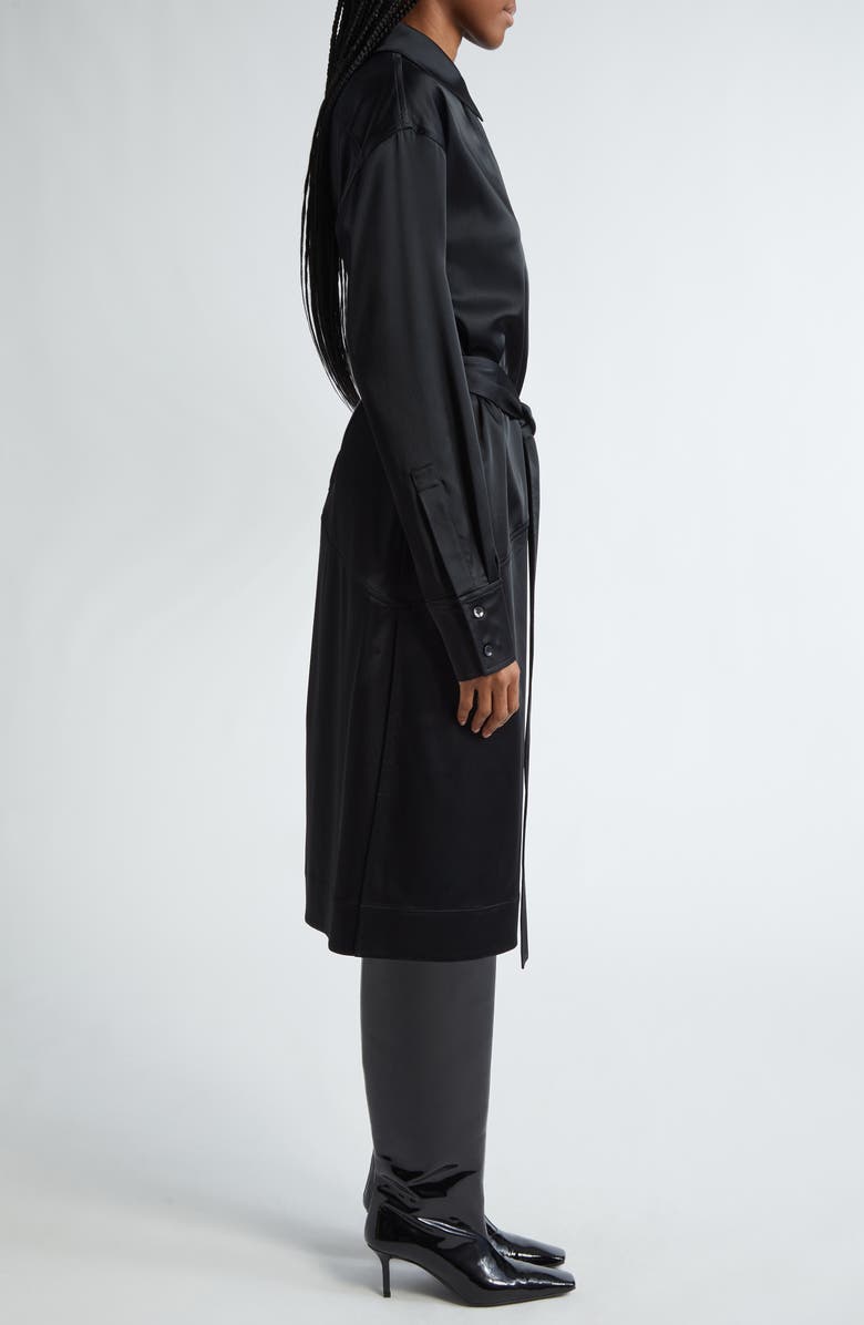 Proenza Schouler Andy Belted Long Sleeve Satin Shirtdress, Alternate, color, Black