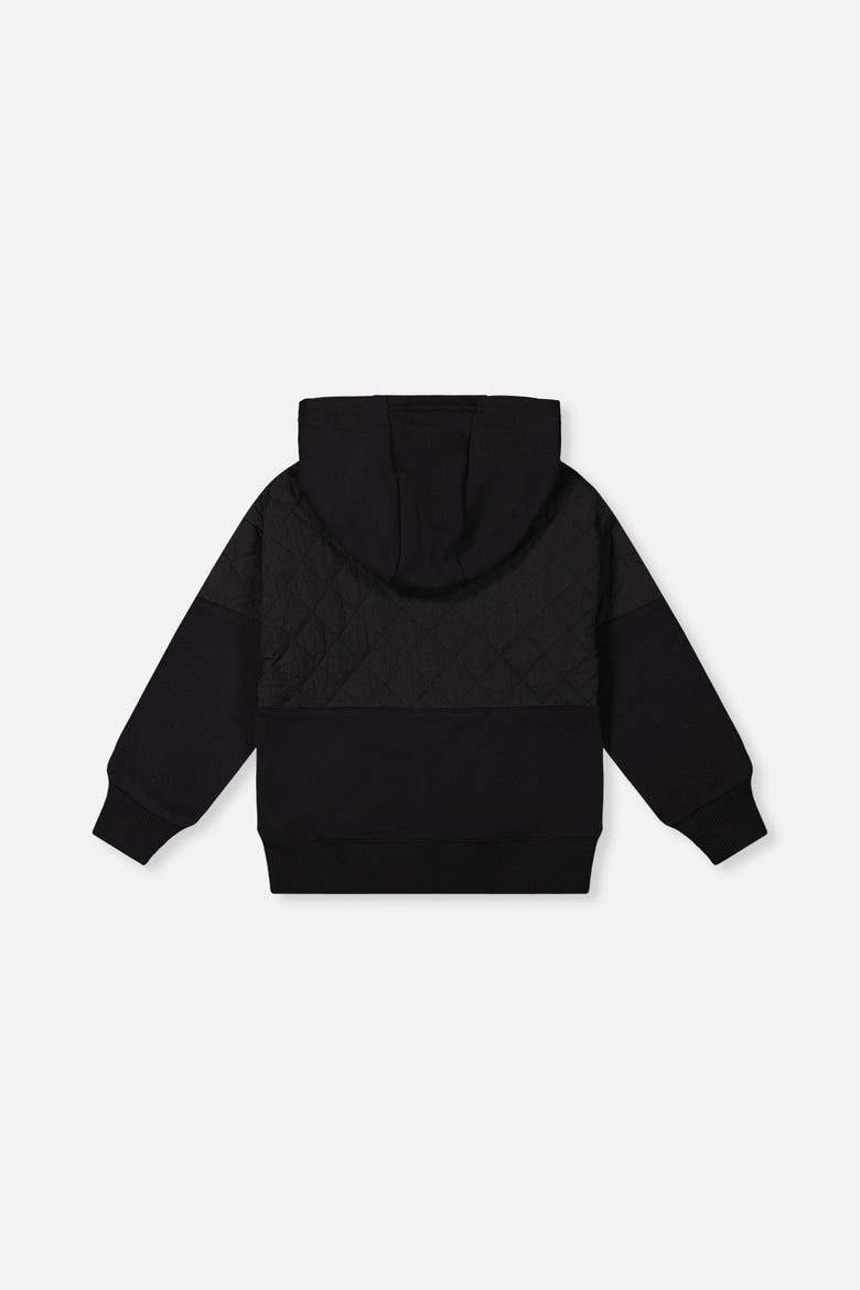 Full Zip Hooded Quilted Chest Panel Cardigan, Alternate, color, Black