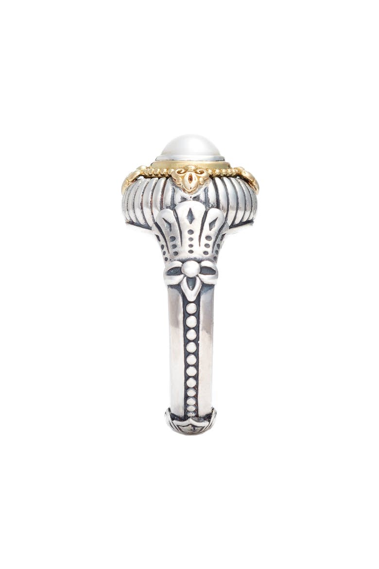 Etched Sterling & Cultured Pearl Ring, Alternate, color, SILVER/ GOLD/ WHITE