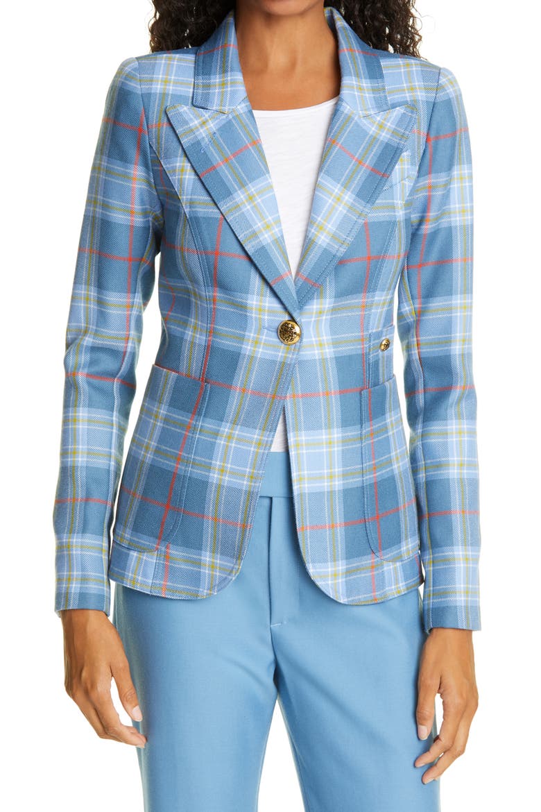 Duchess Plaid Wool Cutaway Blazer, Main, color, BLUE TARTAN