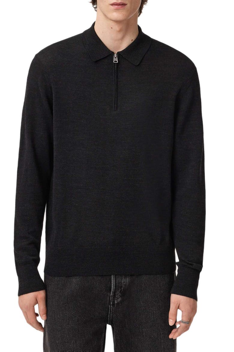 Albany Merino Wool Quarter Zip Polo, Main, color, CINDER BLACK