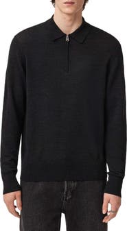 AllSaints Albany Merino Wool Quarter Zip Polo