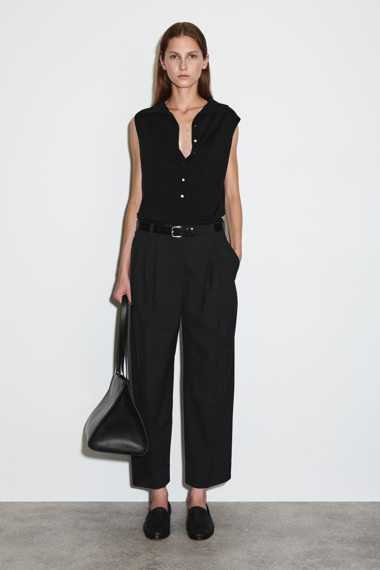 Pleated Barrel-Leg Wool Pants, Main, color, CHARCOAL
