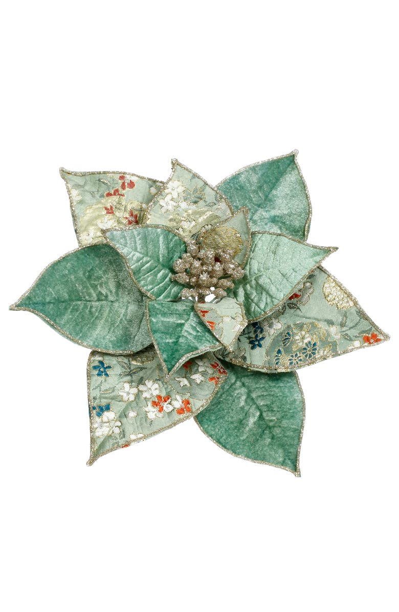 Mark Roberts Glittered Pattern Poinettia Clip, Set of 12, Main, color, Light Green