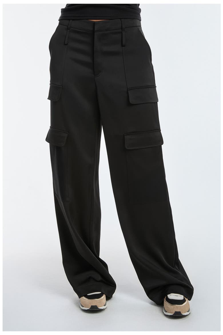 Milan Satin Cargo Pant, Alternate, color, Black