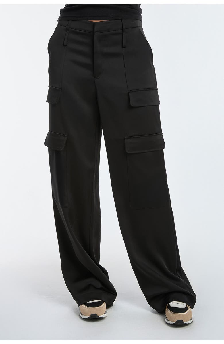 The Noli Shop Milan Satin Cargo Pant, Alternate, color, Black