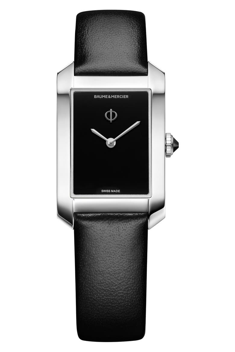 Hampton 10760 Tank Leather Strap Watch, 22mm x 35mm, Main, color, BLACK