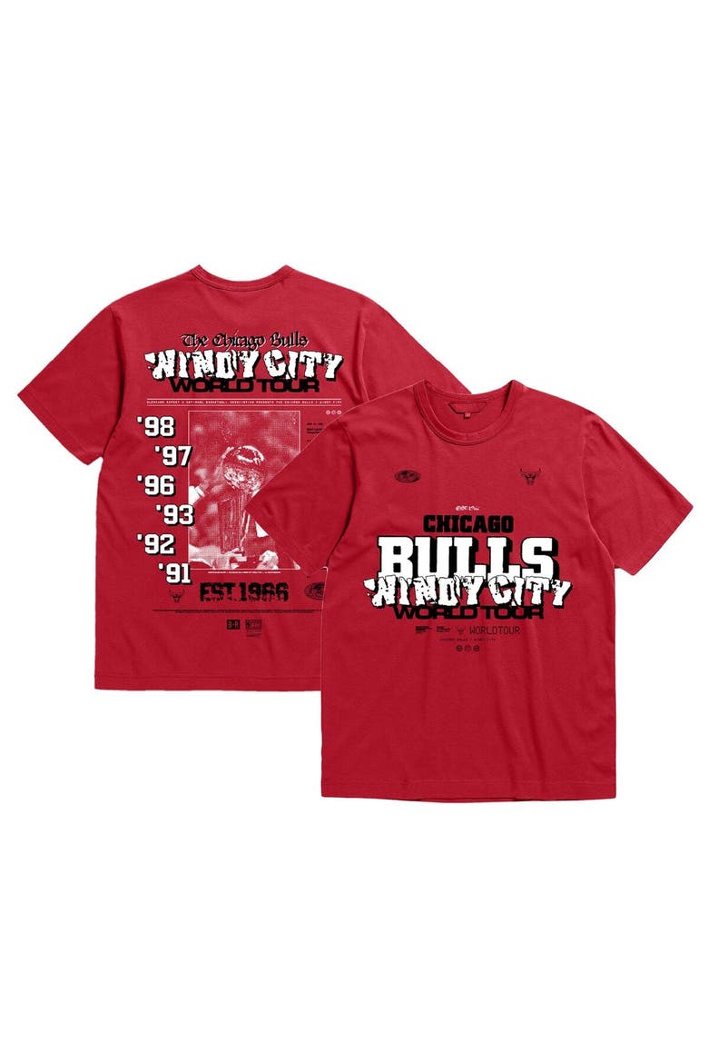 Unisex Bleacher Report x Mitchell & Ness Red Chicago Bulls World Tour T-Shirt, Main, color, Red