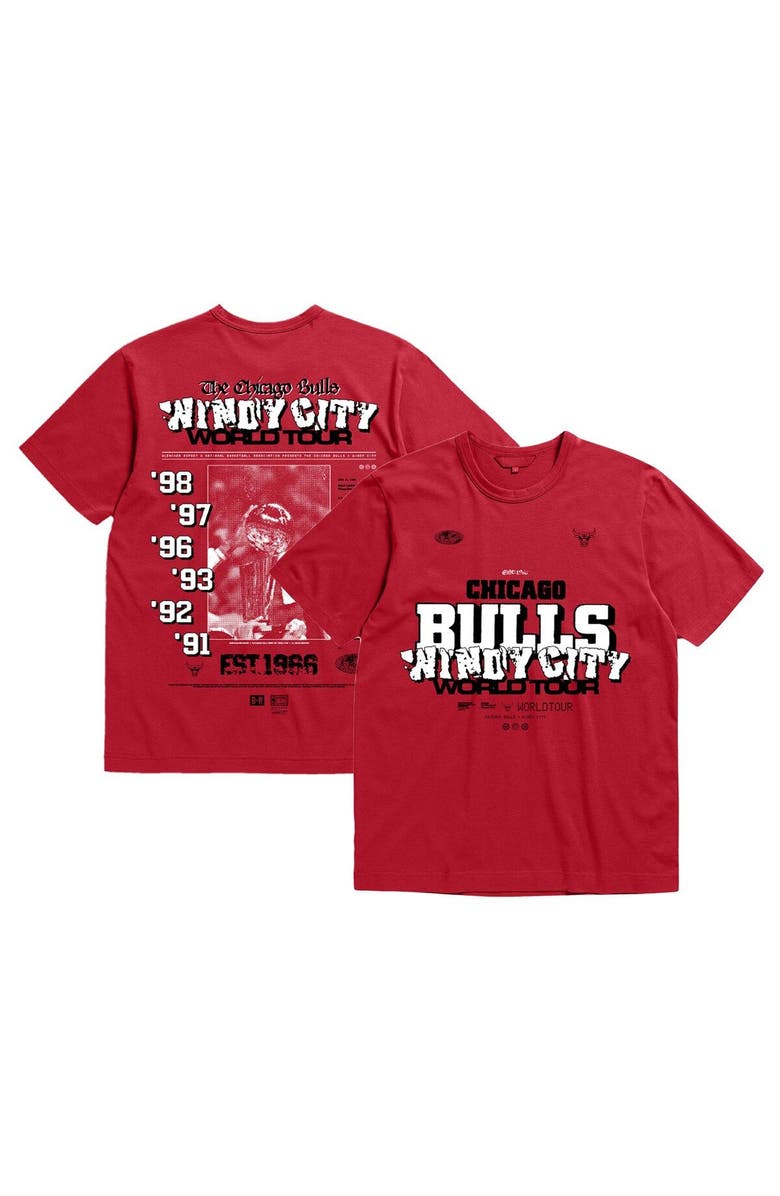 BLEACHER REPORT Unisex Bleacher Report x Mitchell & Ness Red Chicago Bulls World Tour T-Shirt, Main, color, Red