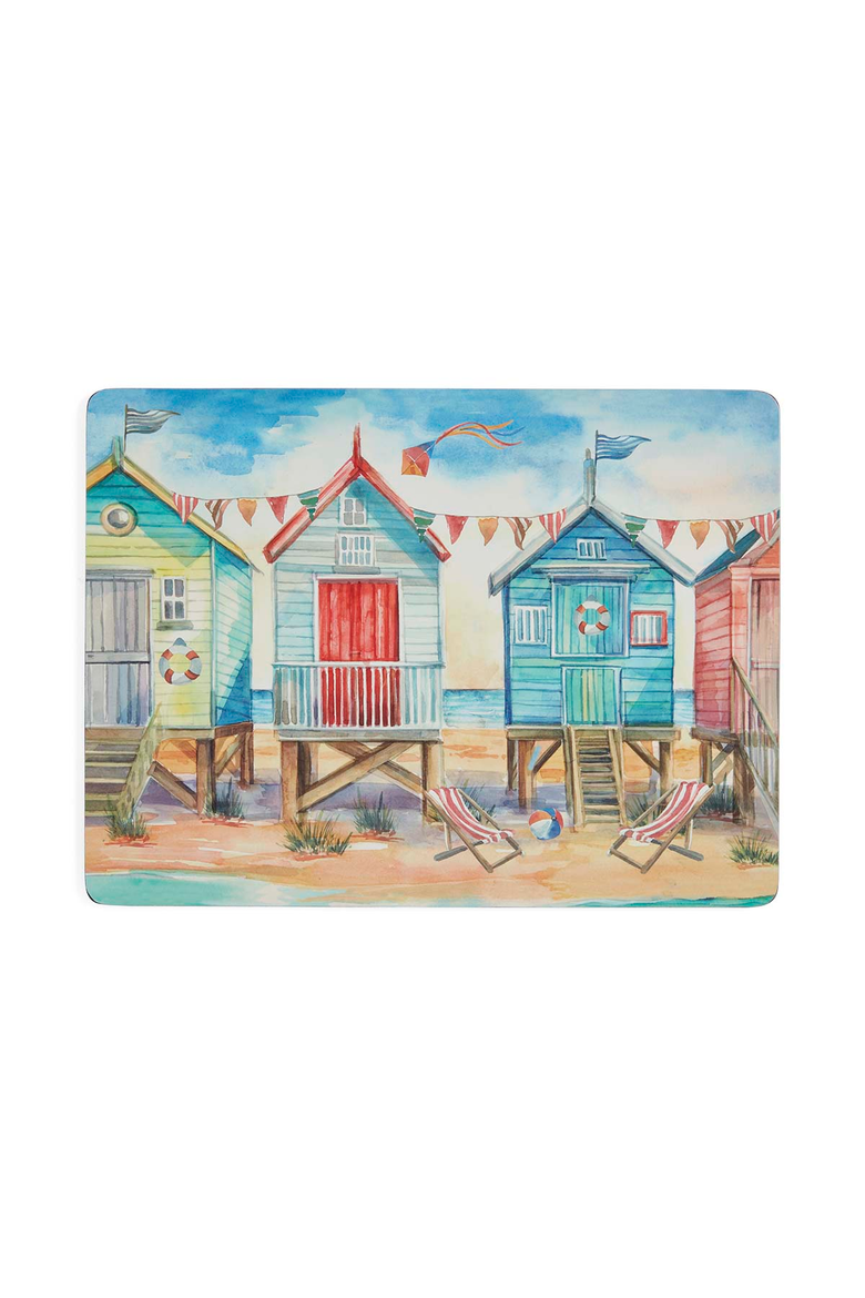 Beach Huts Set of 4 Cork Back Placemats, Alternate, color, Multi