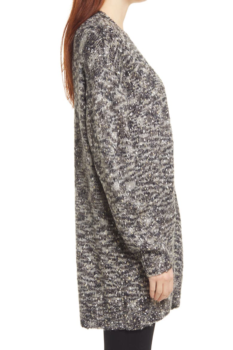 Metallic Flecked Open Long Cardigan, Alternate, color, BLACK- GREY METALLIC NEP