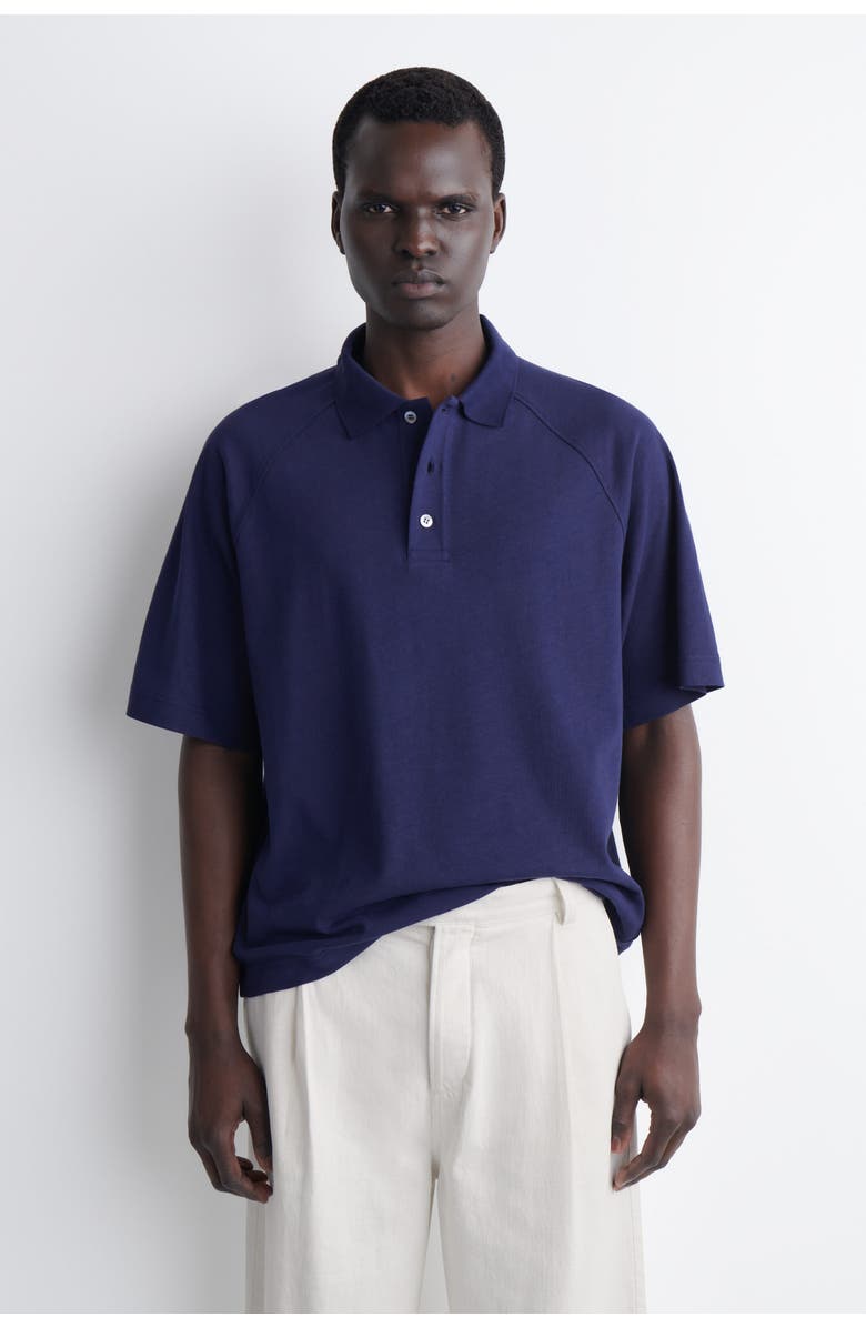 COS Relaxed Cotton-Linen Polo Shirt, Main, color, Navy