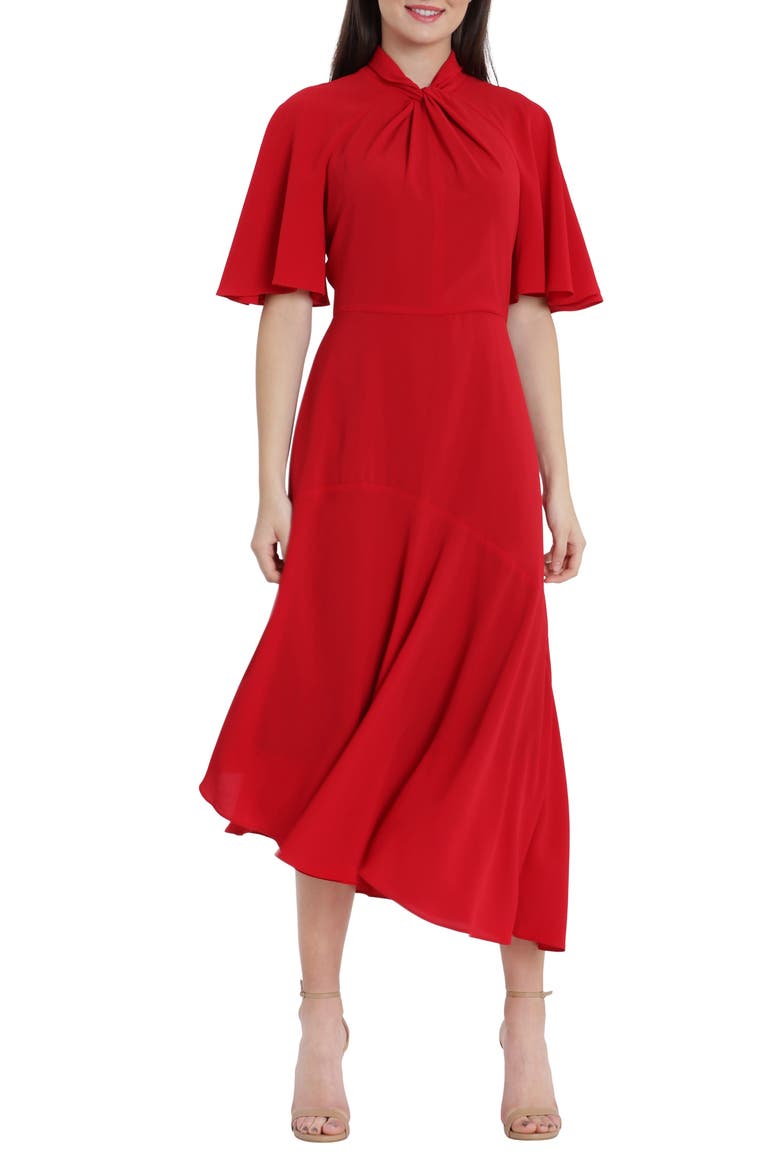 Asymmetrical Midi Dress, Main, color, SALSA RED