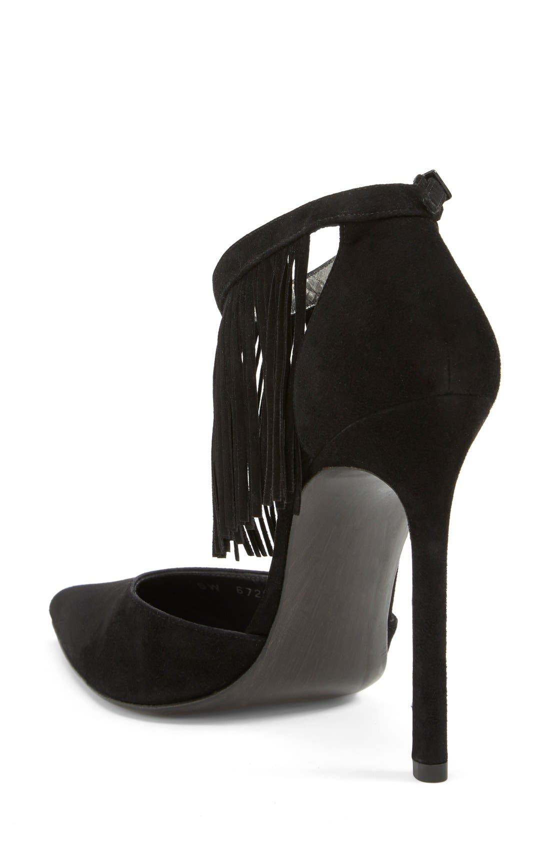 'Fringelica' Fringe Suede Ankle Strap Pump, Alternate, color, BLACK SUEDE