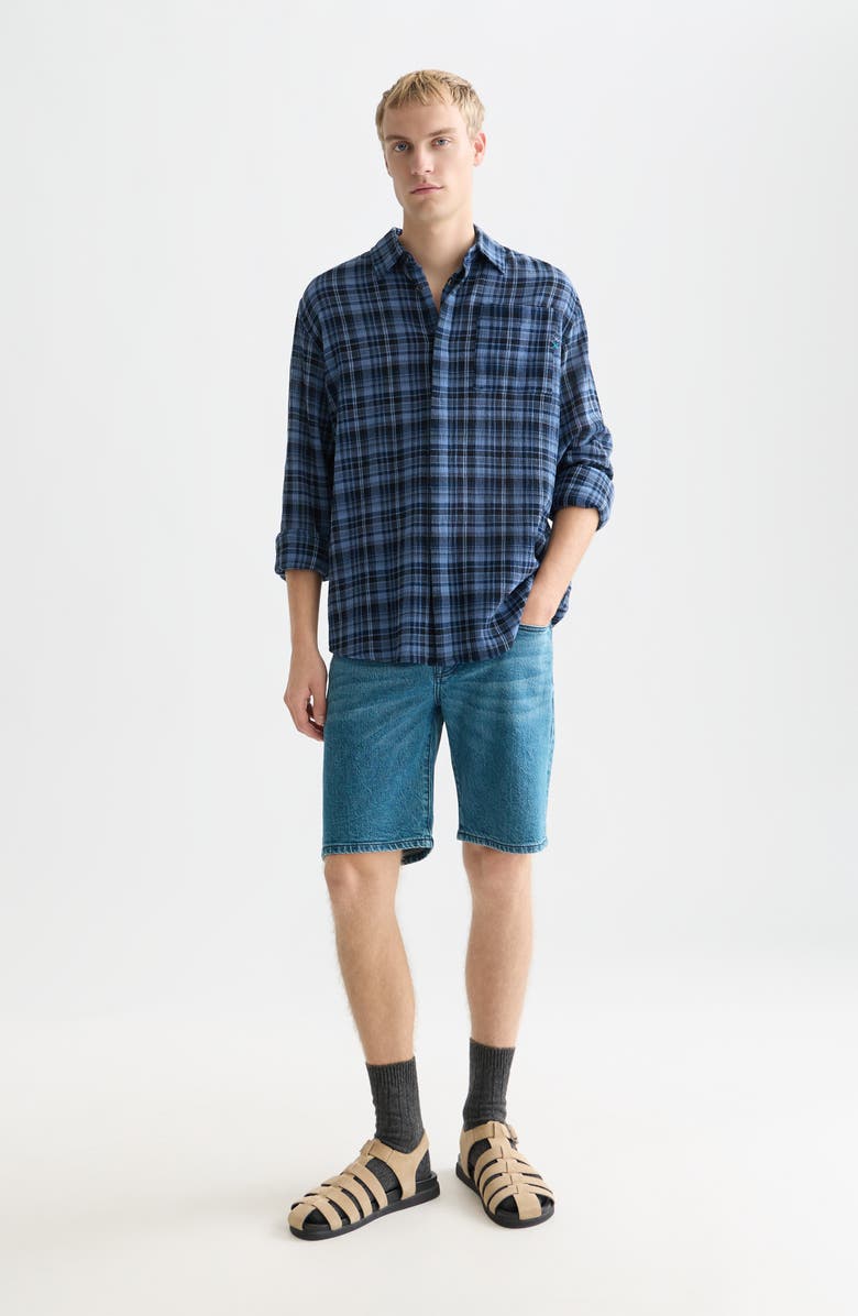 Scotch & Soda Lightweight Plaid Cotton Flannel Button-Up Shirt, Alternate, color, Pageant Blue Check