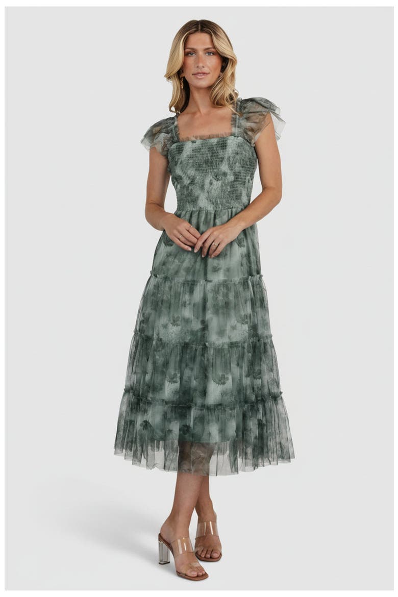 Clementine Tulle Midi Dress, Main, color, Dusty Green Print