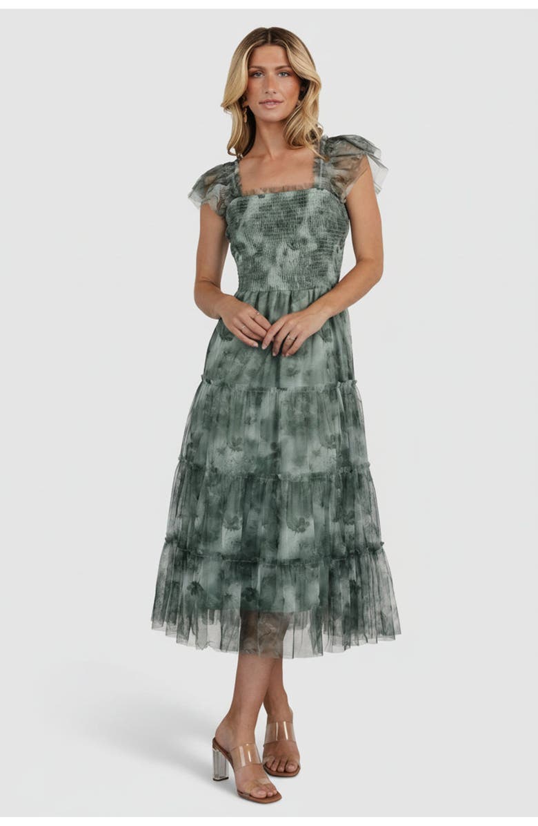 Baltic Børn Clementine Tulle Midi Dress, Main, color, Dusty Green Print