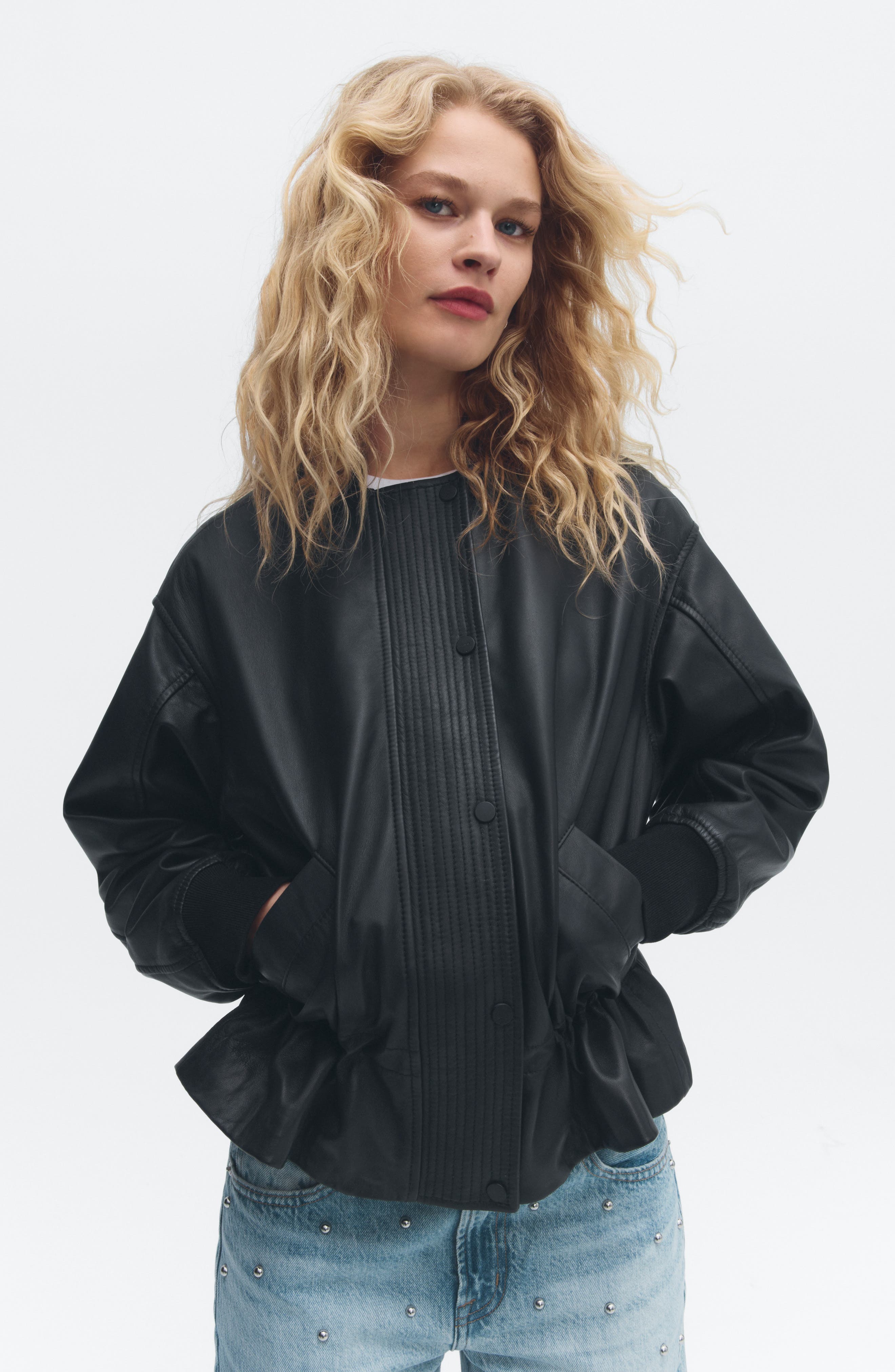 Женские куртки AllSaints Sofi Leather Bomber Jacket — фото 7