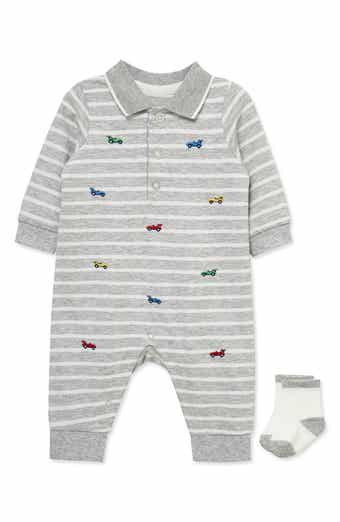 Embroidered Schiffli Polo Romper & Socks Set